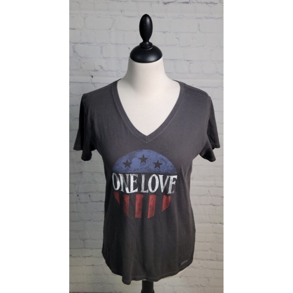 Life is Good Shirt size Med "One Love" Stars Strips American T-shirt